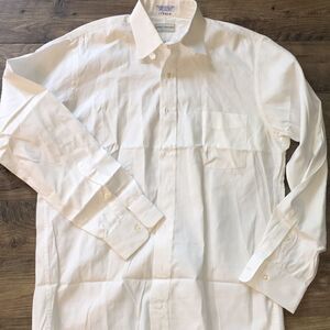 Button Neck Vtg men’s worn White Dress work shirt